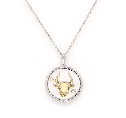 14K Two-toned Gold & Diamond Taurus Horoscope Medallion