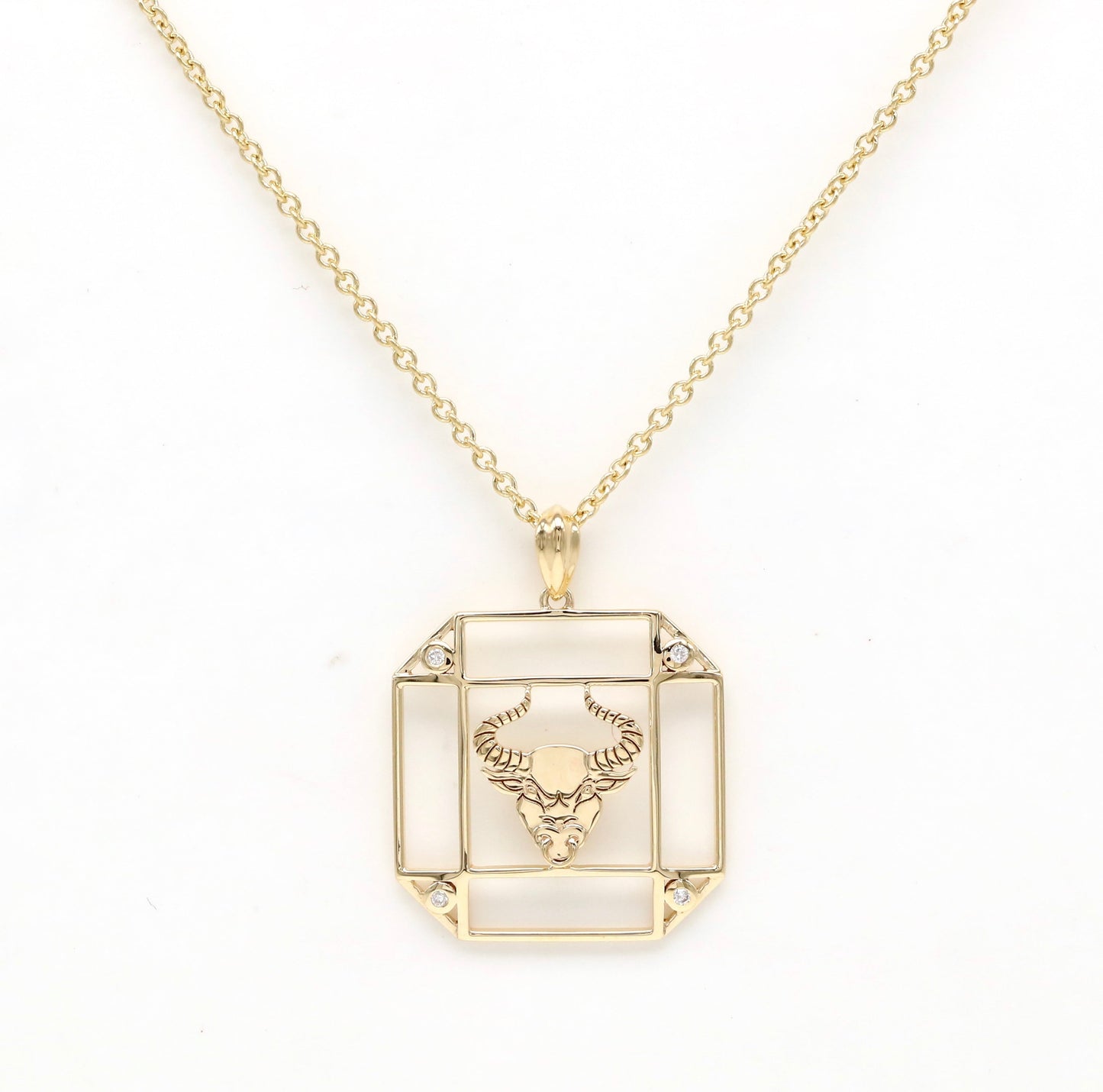 14K Gold & Diamond Taurus Horoscope Square Pendant Necklace