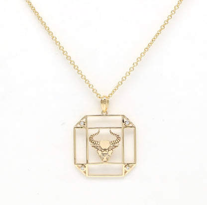 14K Gold & Diamond Taurus Horoscope Square Pendant Necklace