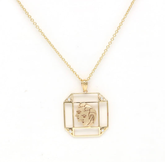 14K Gold & Diamond Gemini Horoscope Square Pendant Necklace