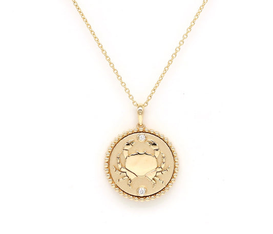 14K Gold & Diamond Cancer Horoscope Medallion