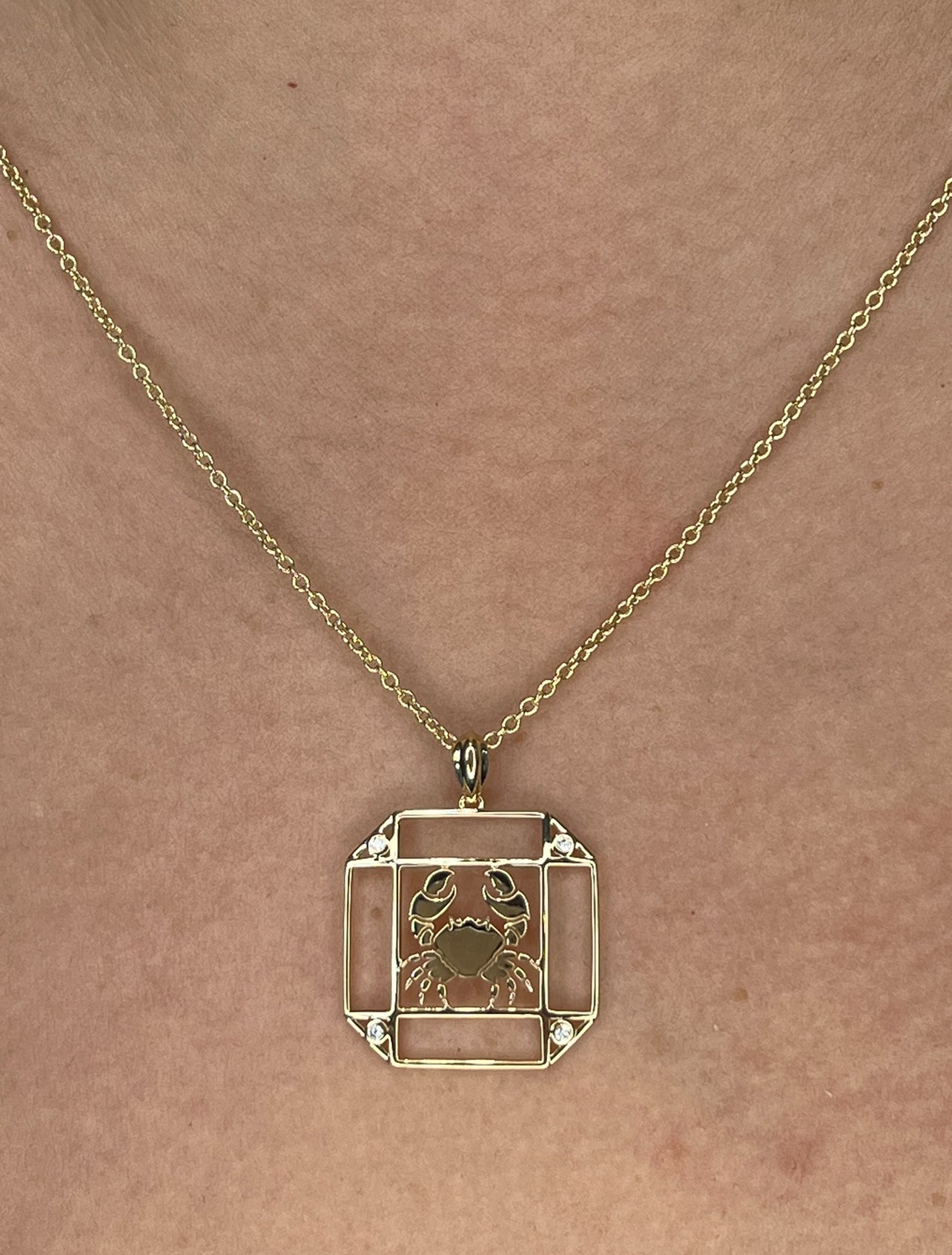 14K Gold & Diamond Cancer Horoscope Square Pendant Necklace