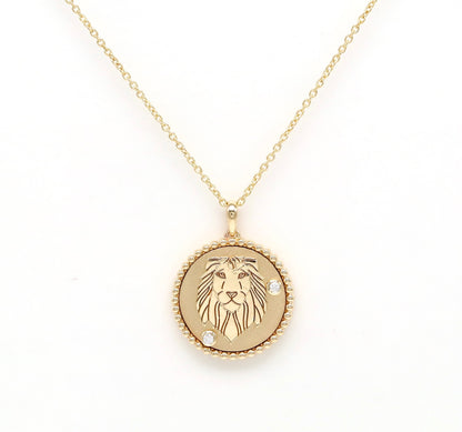 14K Gold & Diamond Leo Horoscope Medallion