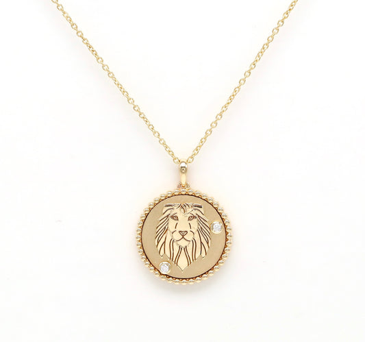 14K Gold & Diamond Leo Horoscope Medallion