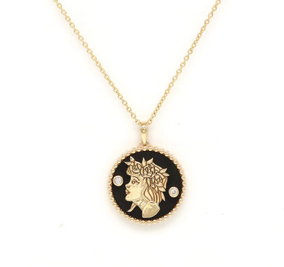 14K Gold Onyx & Diamond Virgo Horoscope Medallion