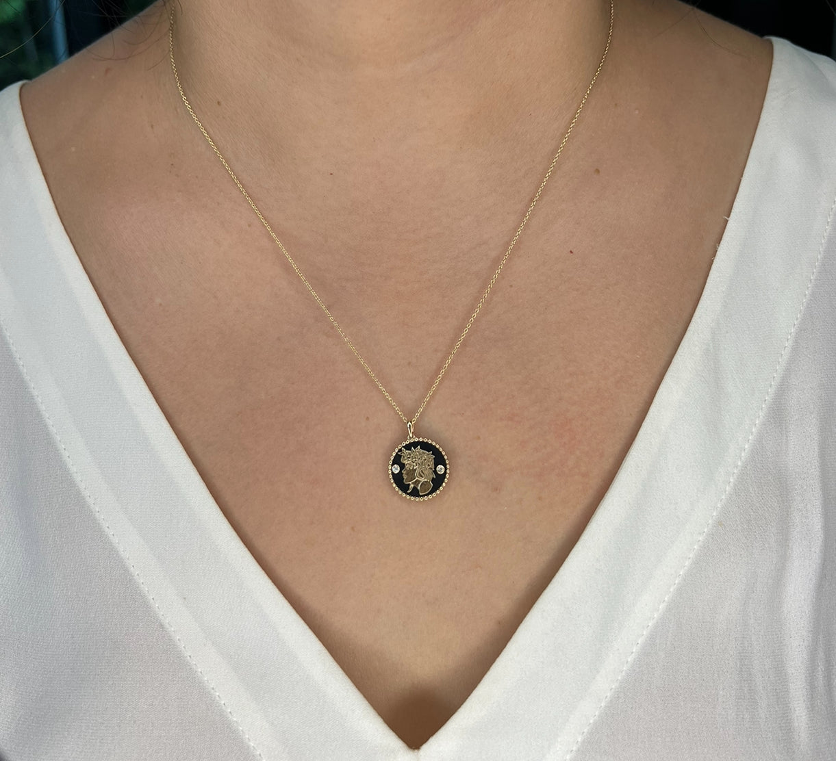 14K Gold Lapis & Diamond Virgo Horoscope Medallion