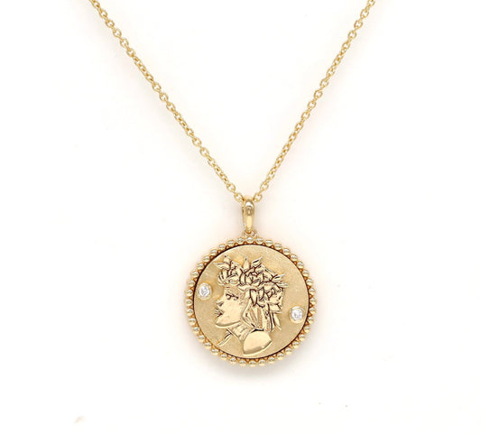 14K Gold & Diamond Virgo Horoscope Medallion