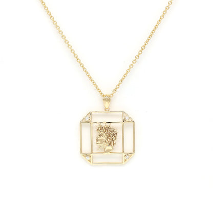 14K Gold & Diamond Virgo Horoscope Square Pendant Necklace