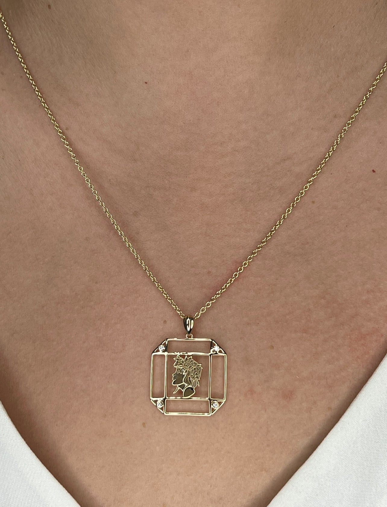 14K Gold & Diamond Virgo Horoscope Square Pendant Necklace