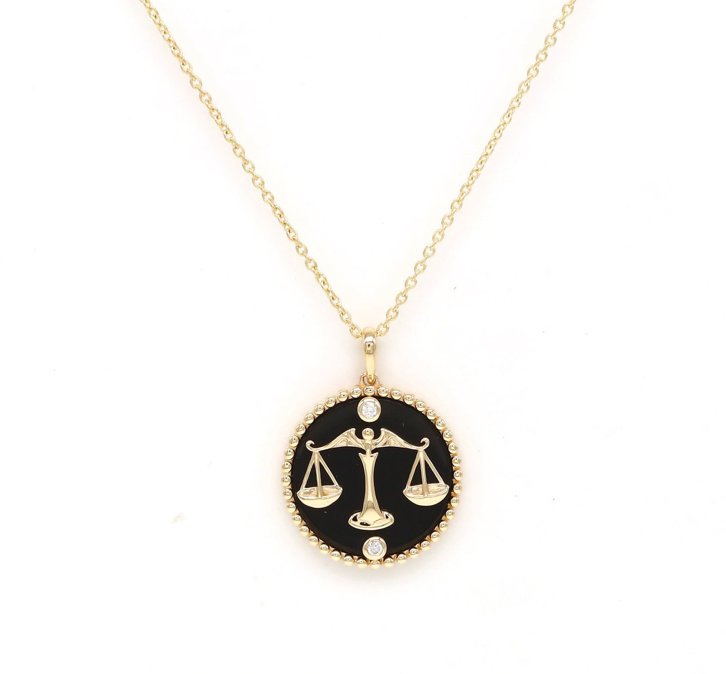 14K Gold Onyx & Diamond Libra Horoscope Medallion