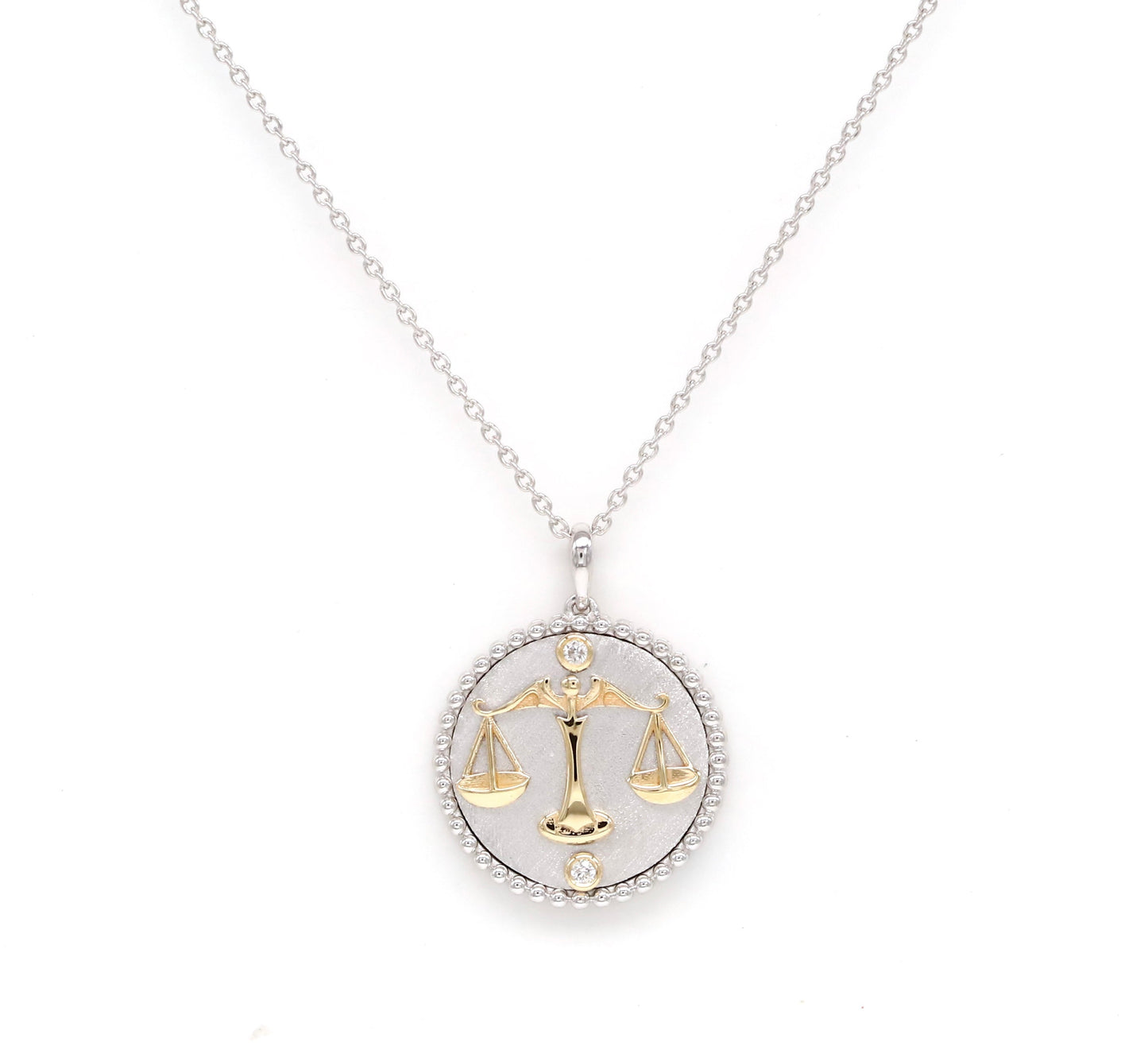 14K Two-toned Gold & Diamond Libra Horoscope Medallion