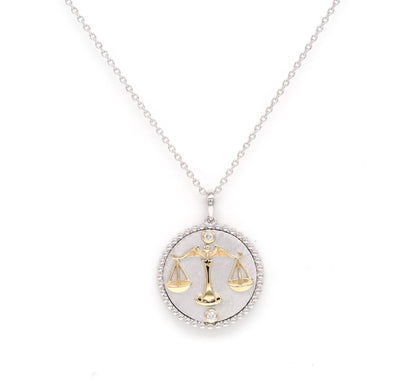 14K Two-toned Gold & Diamond Libra Horoscope Medallion