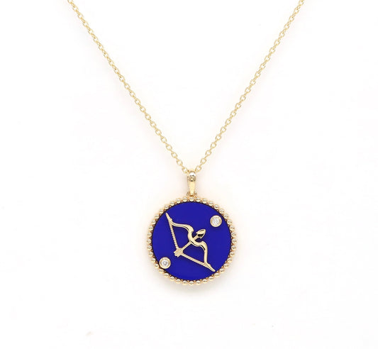 14K Gold Lapis & Diamond Sagittarius Horoscope Medallion