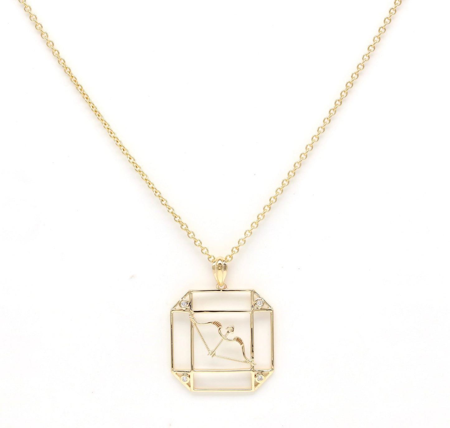 14K Gold & Diamond Sagittarius Horoscope Square Pendant Necklace