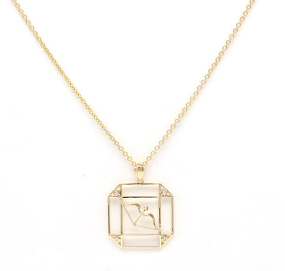 14K Gold & Diamond Sagittarius Horoscope Square Pendant Necklace