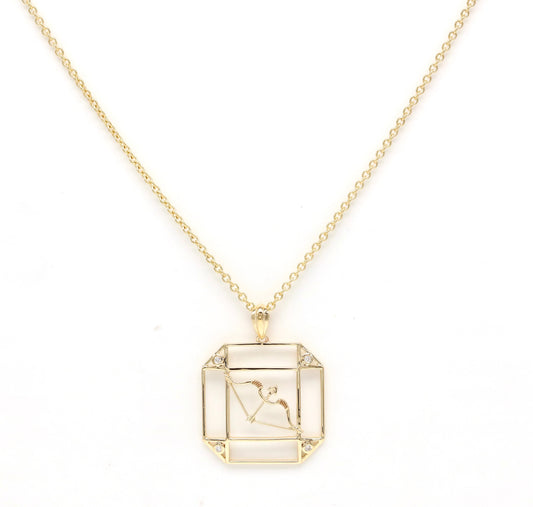 14K Gold & Diamond Sagittarius Horoscope Square Pendant Necklace