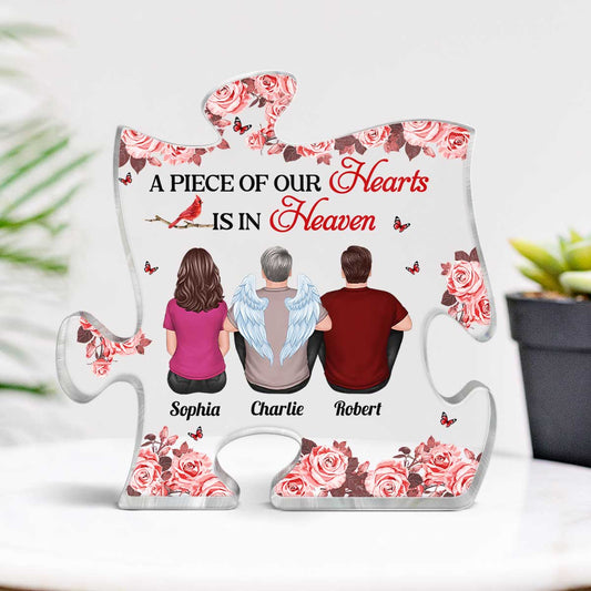 Roses Cardinal A Big Piece Of My Heart In Heaven Family Memorial Remembrance Gift Personalized Puzzle Acrylic Plaque