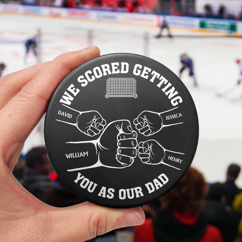 I Scored Getting You As My Dad - Personalized Hockey Puck Bottle Opener