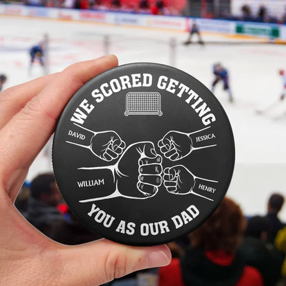 I Scored Getting You As My Dad - Personalized Hockey Puck Bottle Opener