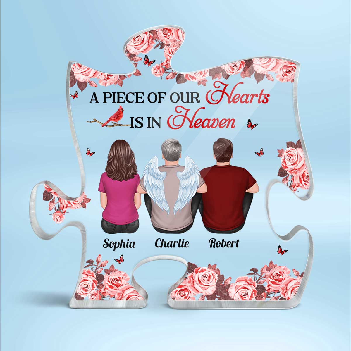 Roses Cardinal A Big Piece Of My Heart In Heaven Family Memorial Remembrance Gift Personalized Puzzle Acrylic Plaque