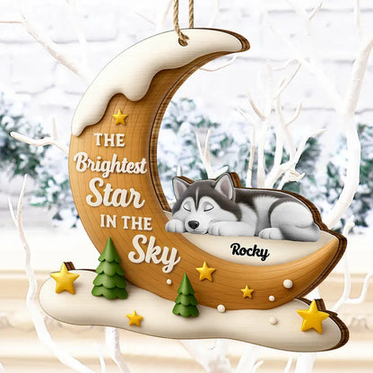 The Brightest Star In The Sky Dog Memorial - Personalized Custom Shaped Wooden Ornament