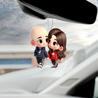 Cute Cartoon Couple Holding Hands Personalized Acrylic Car Hanger, Anniversary &  Gift for him, Gift for her