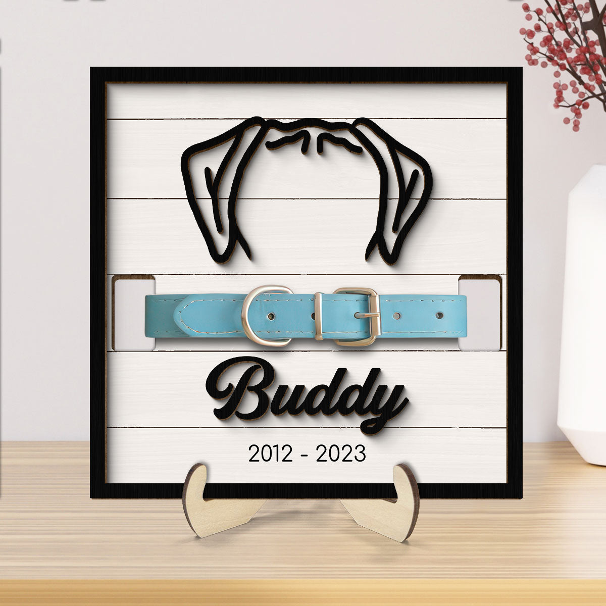 Pet Loss Dog Head Outline Memorial Remembrance Gift Pet Collar Keepsake Personalized Wooden Pet Collar Holder