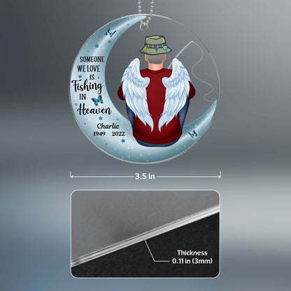 Fishing In Heaven Memorial Keepsake Moon Personalized Acrylic Ornament