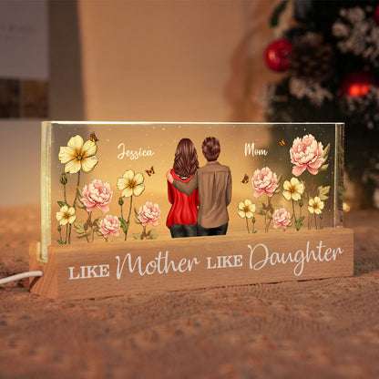 Like Mother Like Daughter Birth Month Flower Personalized Acrylic Block LED Night Light, Heartfelt Gift For Couple, For Him, For Her, Boyfriend, Girlfriend, Husband, Wife