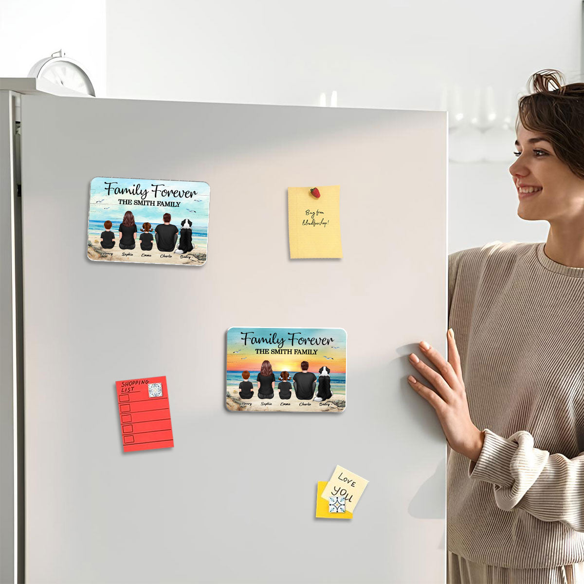 Family Forever Beach Landscape Personalized Acrylic Fridge Magnet, Gift For Family