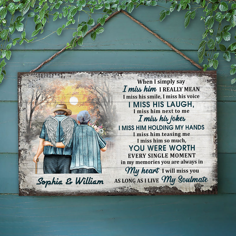 I Miss Him Widow Old Couple - Memorial Gift - Personalized Custom Wood Rectangle Sign