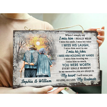 I Miss Him Widow Old Couple - Memorial Gift - Personalized Custom Wood Rectangle Sign