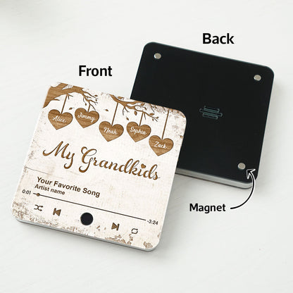 Grandkids Make Life More Grand Hanging Hearts Personalized Music Fridge Magnet, Mother's Day Gift for Grandma