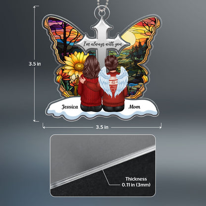 Stained Glass Cross Butterfly Family Sitting Memorial Keepsake Personalized Acrylic Ornament