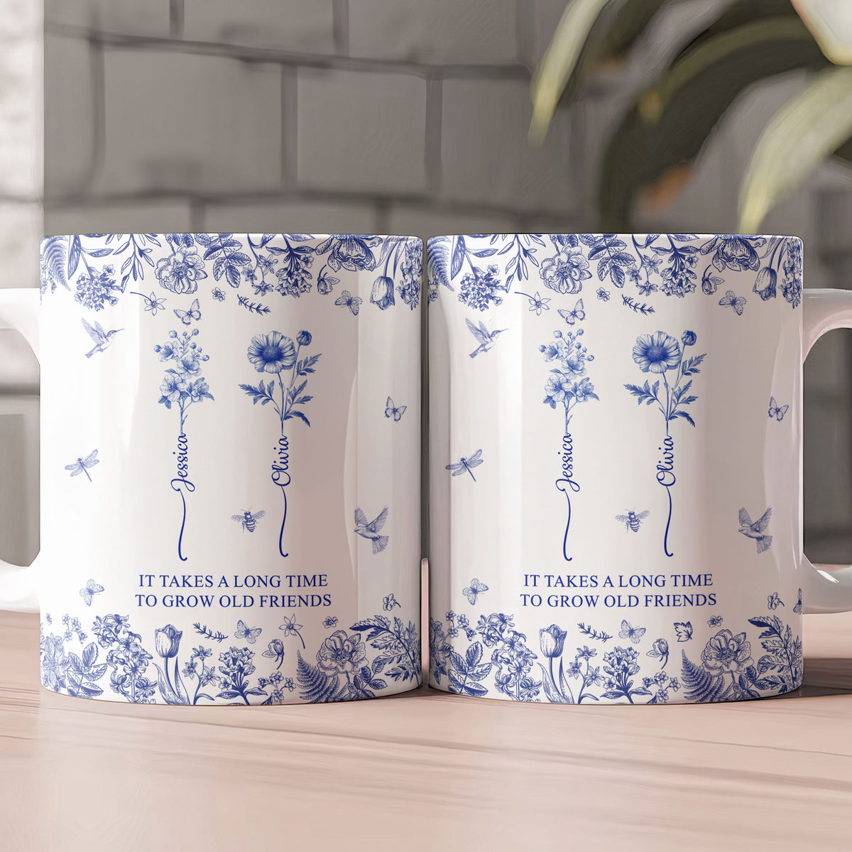 If Besties Were Flowers I'd Pick You - Toile De Jouy Birth Flowers - Personalized Mug