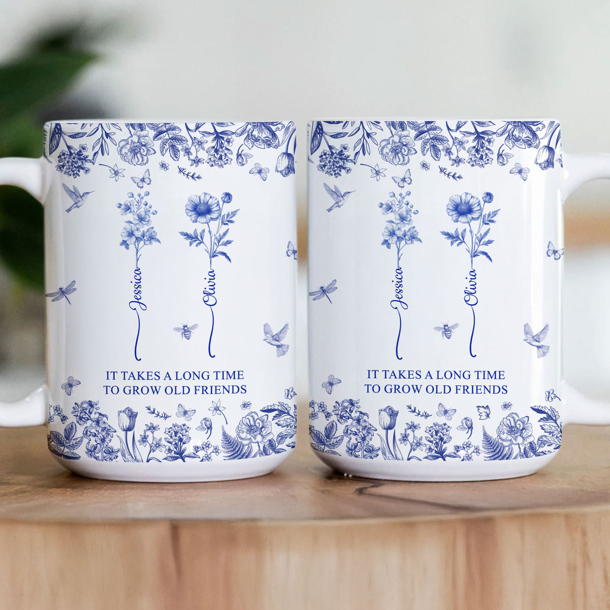 If Besties Were Flowers I'd Pick You - Toile De Jouy Birth Flowers - Personalized Mug
