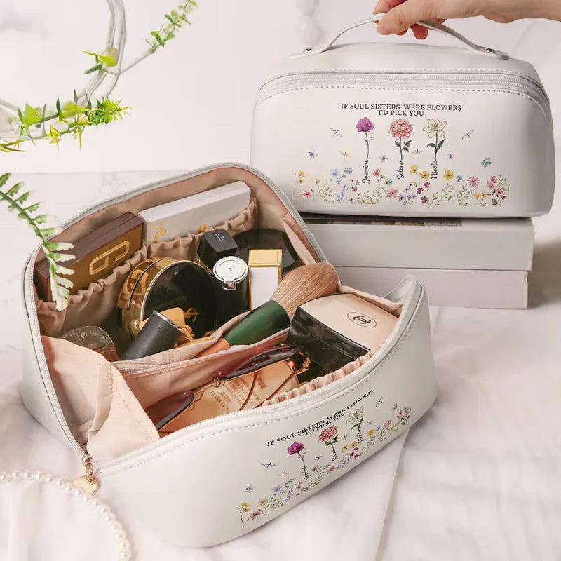 If Besties Sisters Were Flowers I'd Pick You - Personalized Leather Makeup Bag