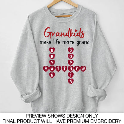Grandkids The Greatest Gifts Crossword Puzzle Art Personalized Glitter Embroidery Sweater, Heartfelt Gift For Grandma