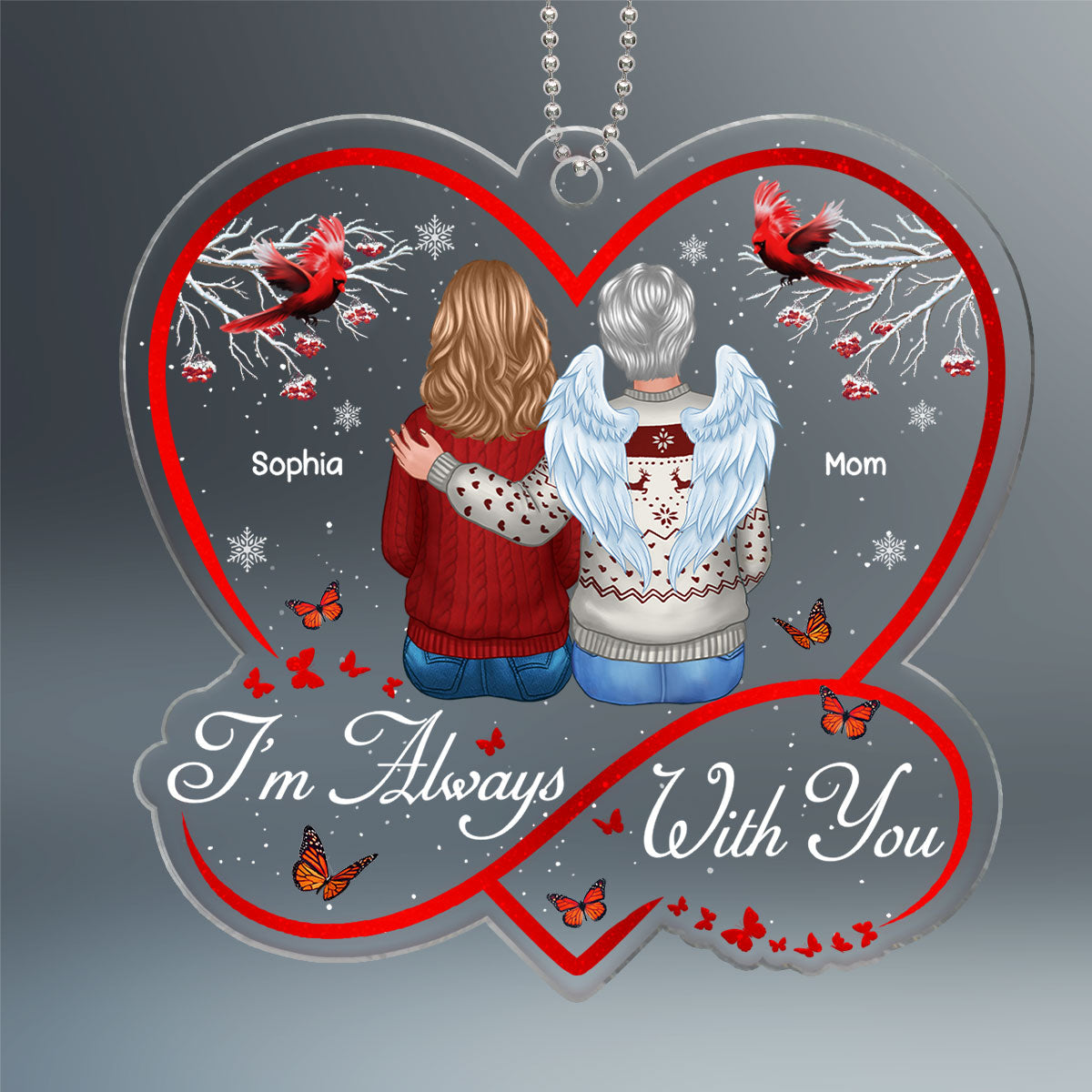 Berry Tree Infinity Heart Cardinals I Am Always With You Christmas Family Memorial Remembrance Gift Personalized Acrylic Ornament