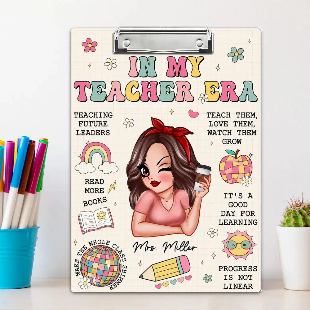 In My Teacher Era Teacher Affirmations Personalized Clipboard Whiskey Glass The Next Custom Gift