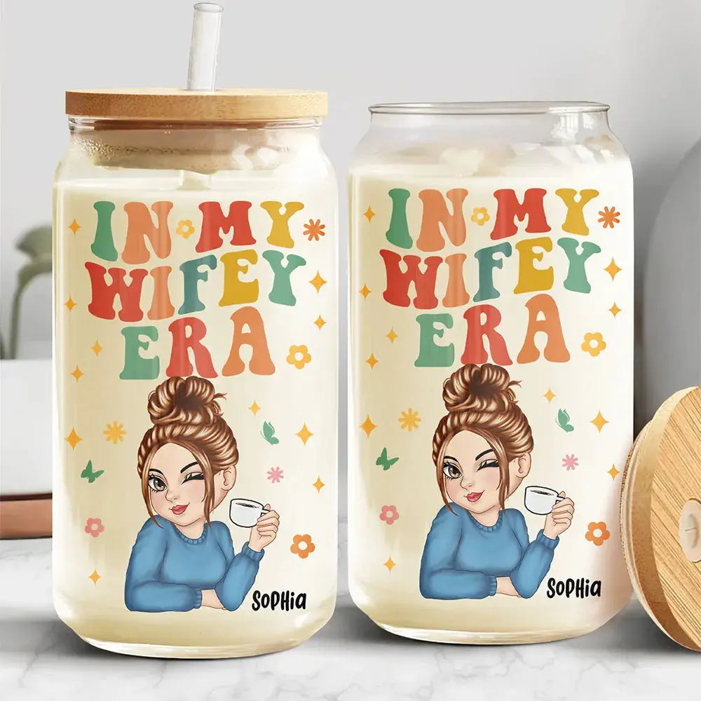 In My Wifey Era - Personalized Clear Glass Can Glass Can The Next Custom Gift