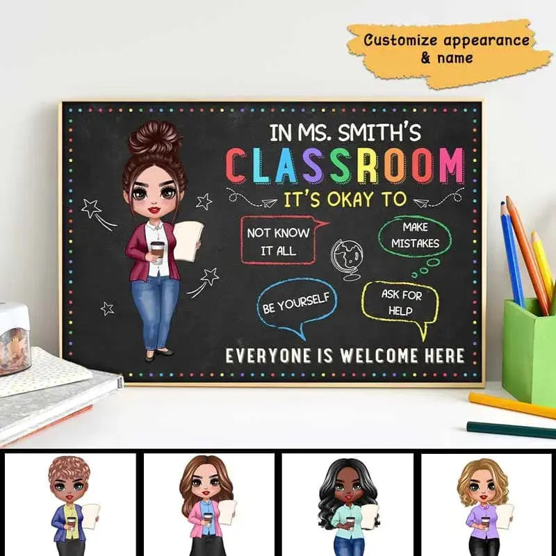 In Teacher Classroom It‘s Okay Everyone Is Welcome Here Personalized Horizontal Poster Poster The Next Custom Gift