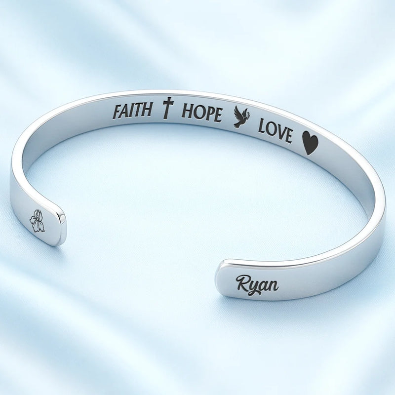 Inspirational Faith Hope Love Christian - Personalized Bangle Bracelet Cuff