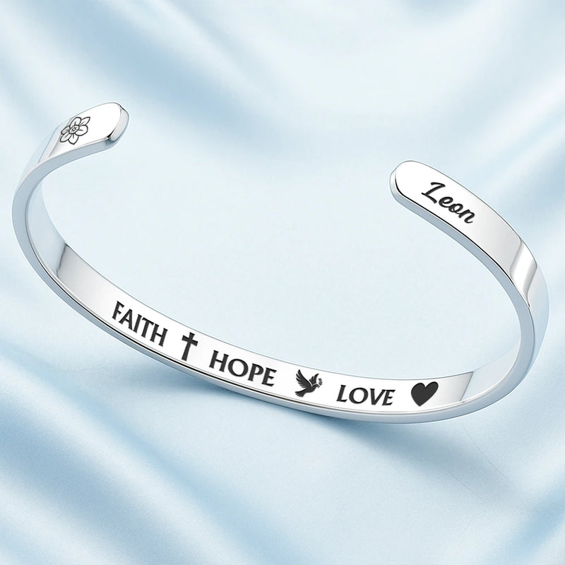 Inspirational Faith Hope Love Christian - Personalized Bangle Bracelet Cuff