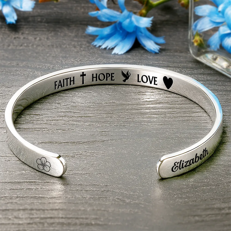 Inspirational Faith Hope Love Christian - Personalized Bangle Bracelet Cuff