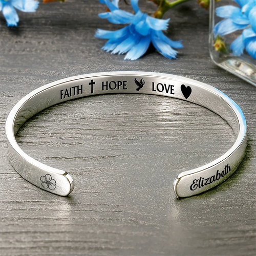 Inspirational Faith Hope Love Christian - Personalized Bangle Bracelet Cuff