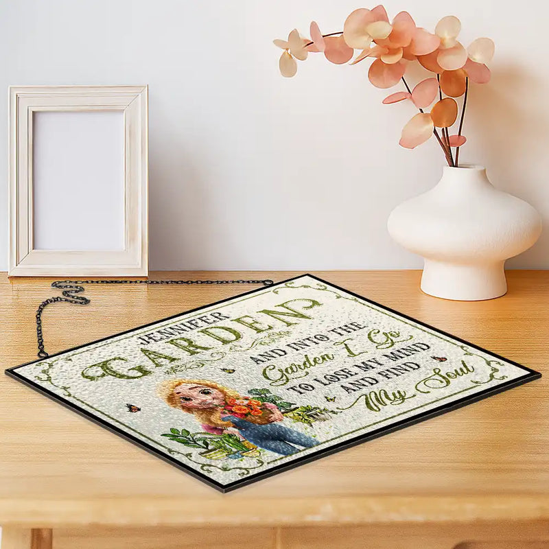 Into The Garden I Go 3D Effect Gardening Woman - Personalized Horizontal Acrylic Suncatcher