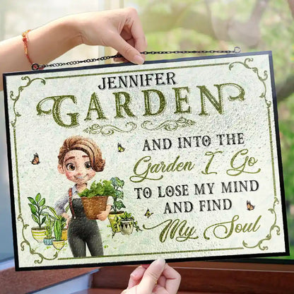 Into The Garden I Go 3D Effect Gardening Woman - Personalized Horizontal Acrylic Suncatcher