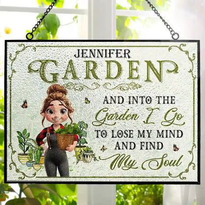 Into The Garden I Go 3D Effect Gardening Woman - Personalized Horizontal Acrylic Suncatcher