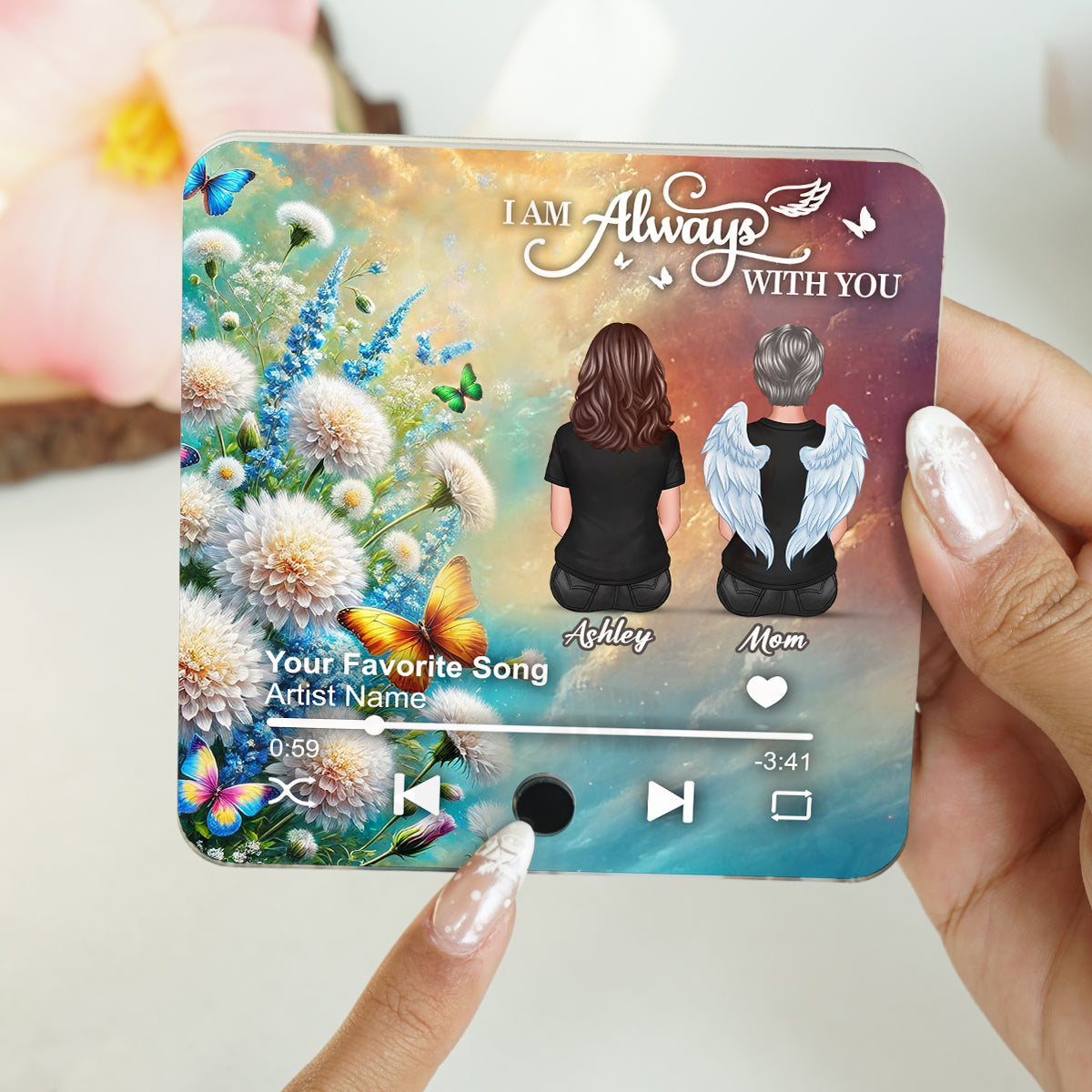 Realistic Dandelion Flowers Family Members Memorial Personalized Music Fridge Magnet, Sympathy Gift